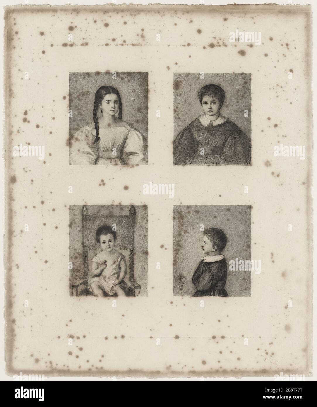 Léopoldine, Charles, François-Victor y Adele Hugo, Victor Hugo niños. Foto de stock