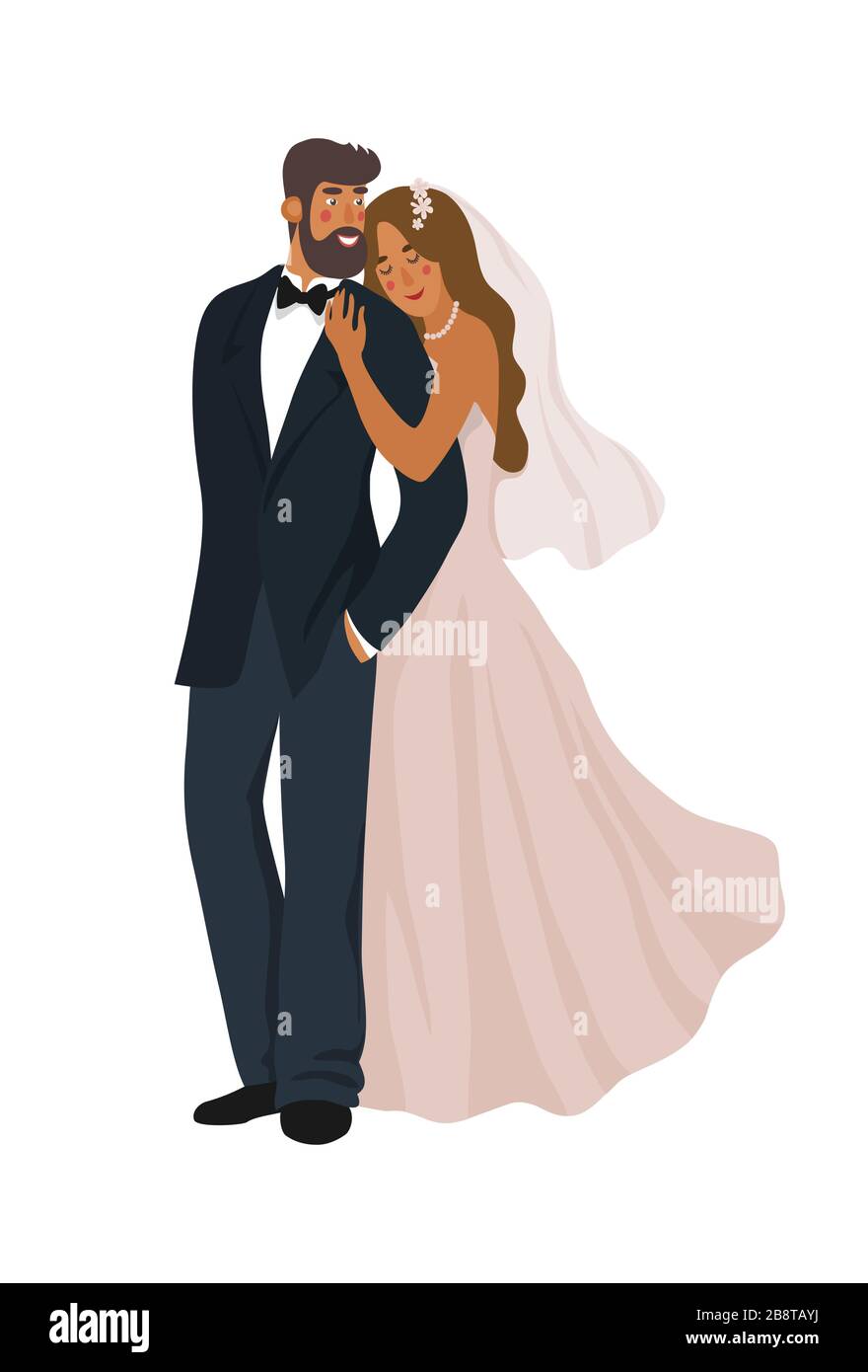 Un par de recién casados aislados sobre un fondo blanco. Ilustración de  dibujos animados de vector lindo Imagen Vector de stock - Alamy