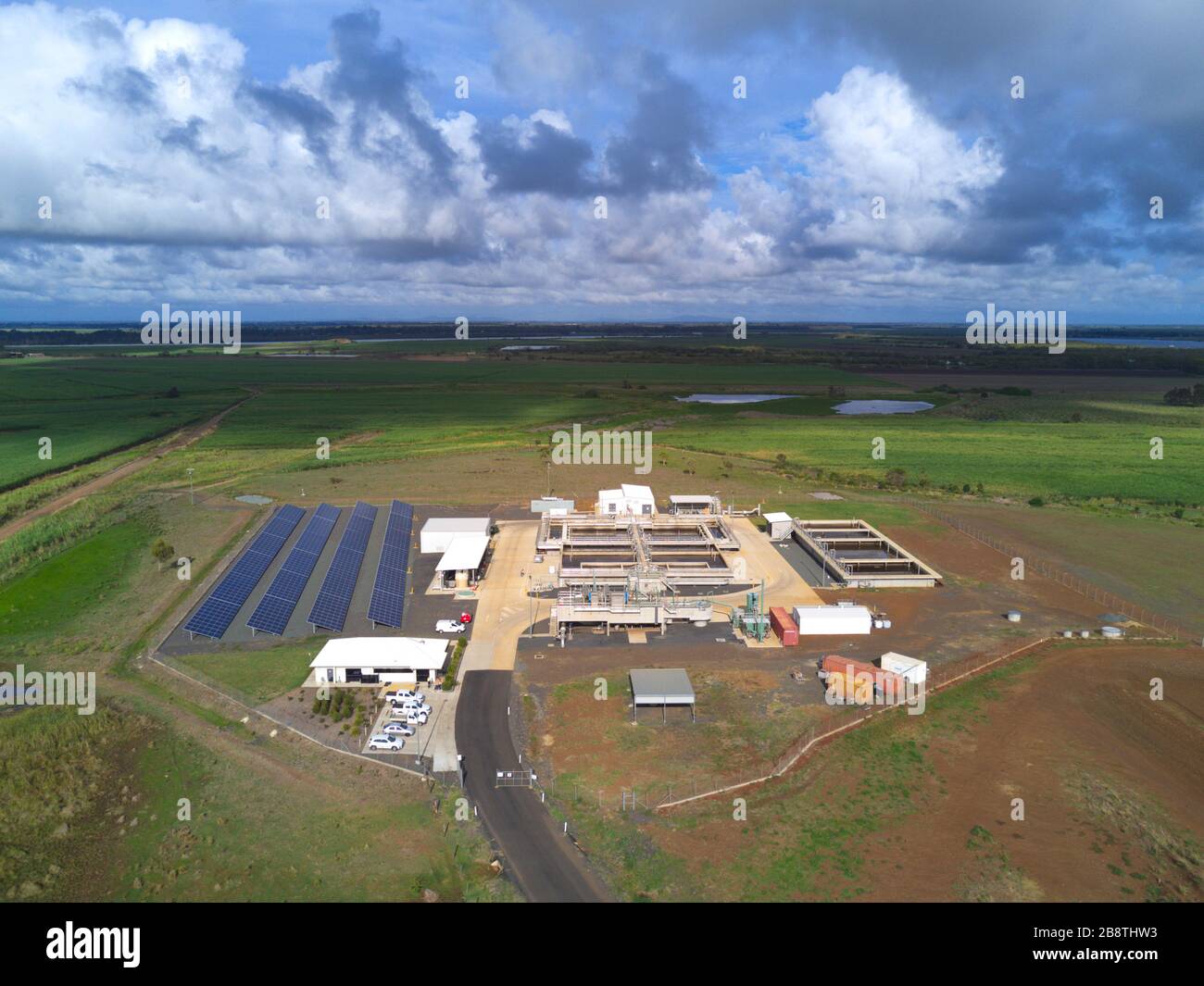 Antena de la planta de tratamiento de aguas residuales de Rubyanna Bundaberg Queensland Australia Foto de stock