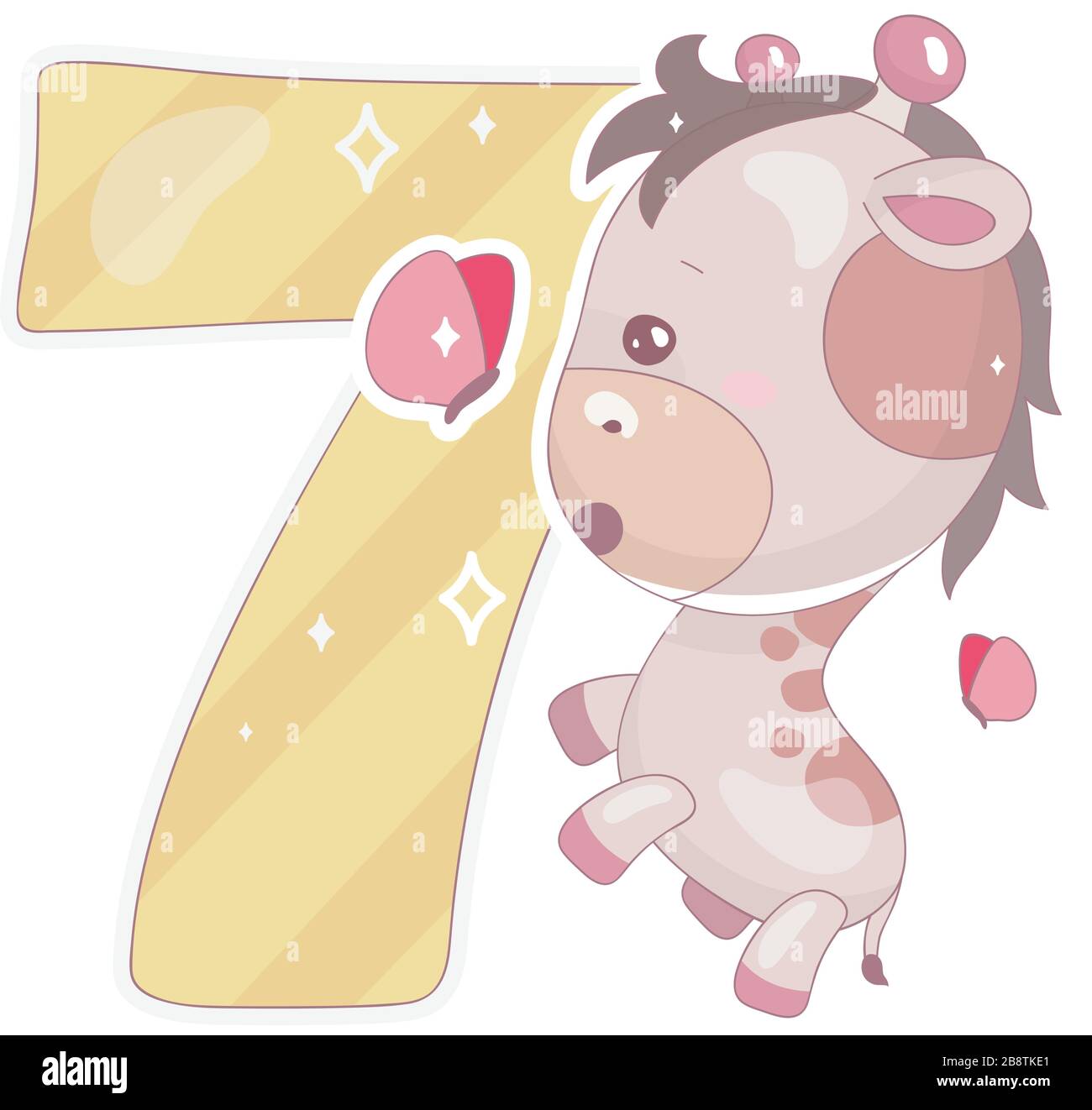 Lindo siete número con ilustración de dibujos animados de jirafa bebé Ilustración del Vector