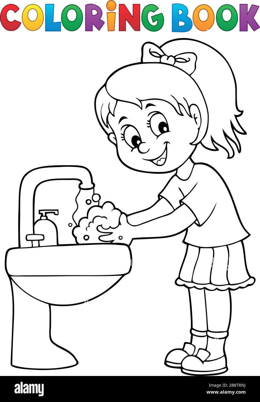 Colorear libro niña lavarse las manos tema 1 - eps10 vector ilustración  Imagen Vector de stock - Alamy