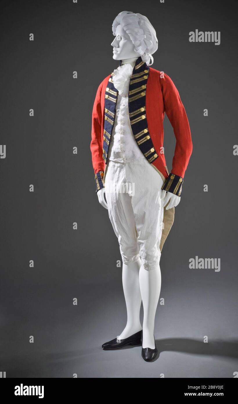 La capa uniforme militar; en inglés: Inglaterra, 1799-1800; Trajes de  abrigo de lana de ligamento tafetán, de acabado completo, con oro-hilo  metálico trenzado guarnecido y botones de latón con "R" y Crown