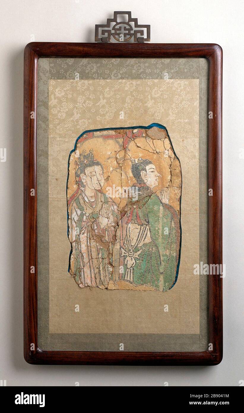 'Mural fragmentos de dos devotos; en inglés: China, dinastía Tang, 618-906 Pinturas pintura gesso imagen: 10 x 6 3/4 in. (25,4 x 17,15 cm); el monte: 17 5/8 x 10 1/4 pulg. (44.77 x 26.04 cm); Marco: 21 1/2 x 12 in. (54,61 x 30,48 cm) de Regalo de Michael Phillips y Juliana Maio (AC1995.248.2) Arte chino; 618-906; ' Foto de stock
