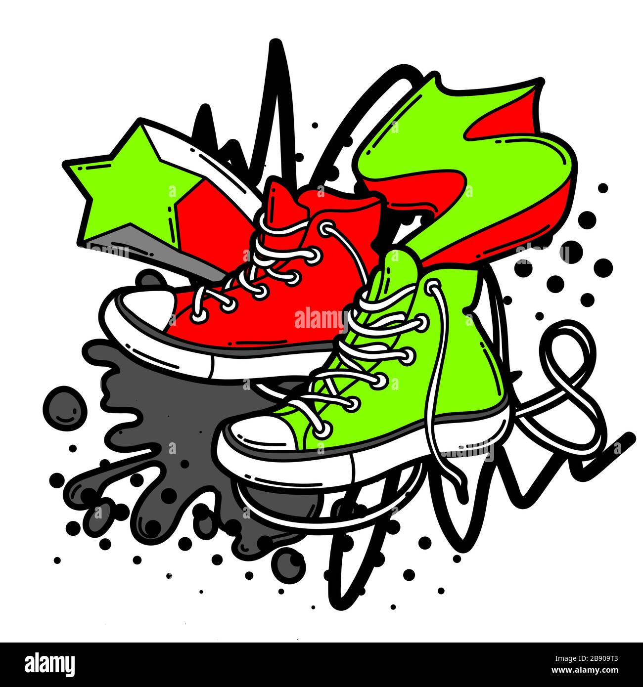 Ilustración con sneakers de dibujos animados Imagen Vector de stock - Alamy