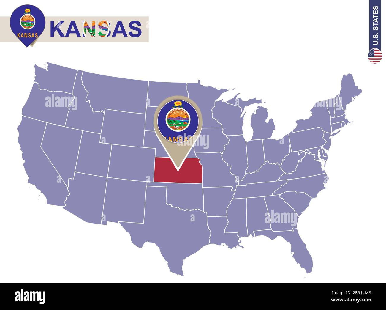 Mapa Del Estado De Kansas Mapa Del Estado De Kansas En Ee.uu. Bandera Y Mapa De Kansas. Estados  Unidos Imagen Vector De Stock - Alamy