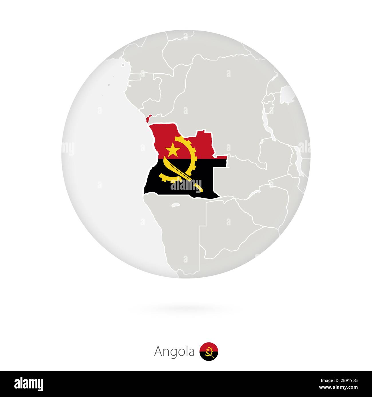 Mapa De Angola Y Bandera Nacional En Círculo Contorno Del Mapa De Angola Con Bandera 2097
