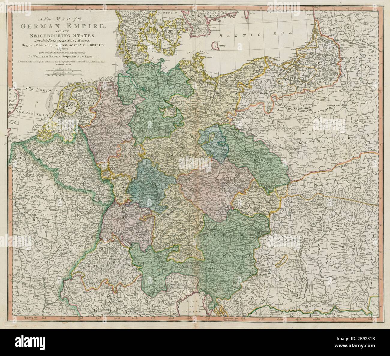 Un nuevo mapa del Imperio Alemán… En círculos. FADEN. Alemania Austria Prusia 1788 Foto de stock