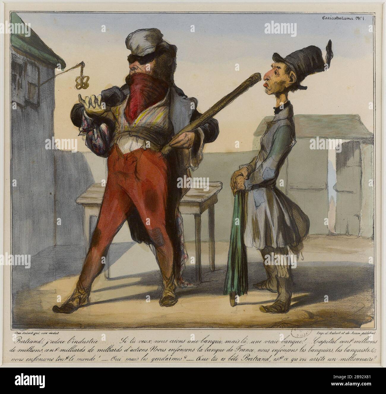 BERTRAND, ME ENCANTA LA INDUSTRIA .. Honoré Daumier (1808-1879). 'Bertrand, j'adore l'industrie...'. Lithographie coloriée et gommée. 1836-1838. París, Maison de Balzac. Foto de stock