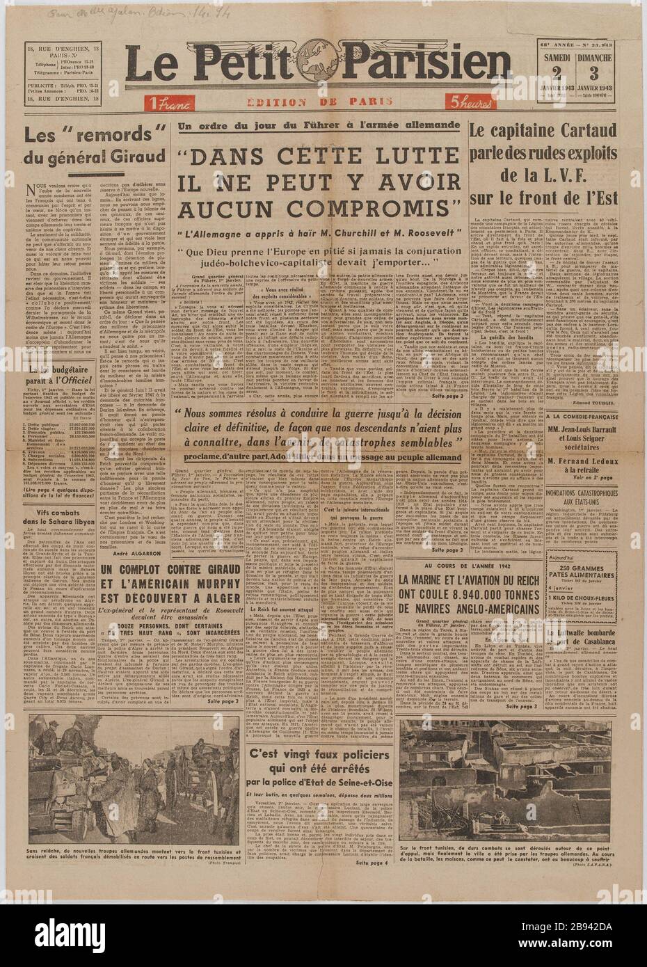 Diario 'le Petit Parisien' del 2-3 de enero de 1943 Diario 'le Petit  Parisien' du