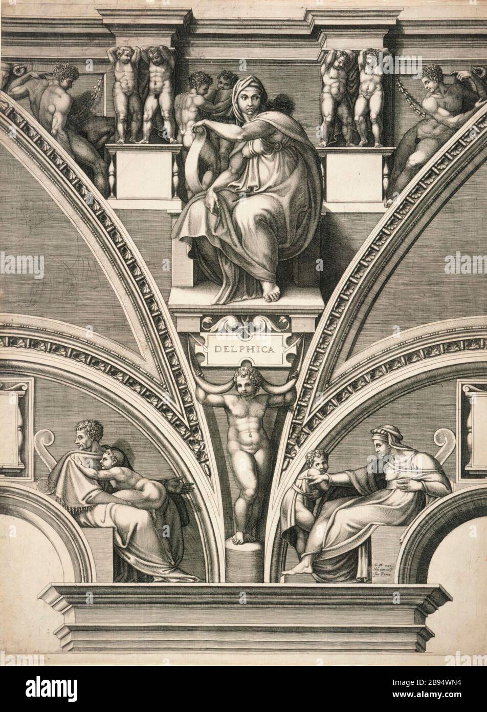 "La Sibila Delphic; en inglés: Italia, comienzos1570s Imprime; grabados el grabado de la hoja: 22 1/2 x 16 5/8 pulg. (57,15 x 42.23 cm) María Ruiz Stansbury legado (M.88.91.209) grabados y dibujos; los primeros1570s; ' Foto de stock