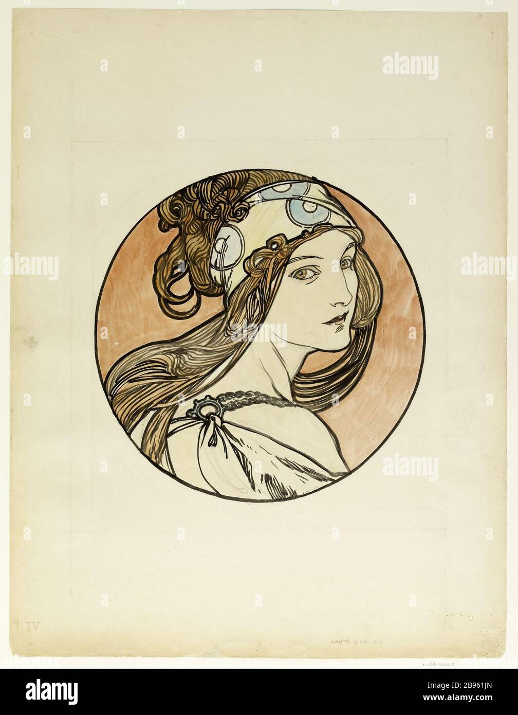 Vidrieras para la fachada de la tienda Fouquet Alphonse Mucha (1860-1939). 'Vitrail pour la fachada de la boutique Fouquet'. Crayón, pinceau, lavis, aquarelle. París, musée Carnavalet. Foto de stock