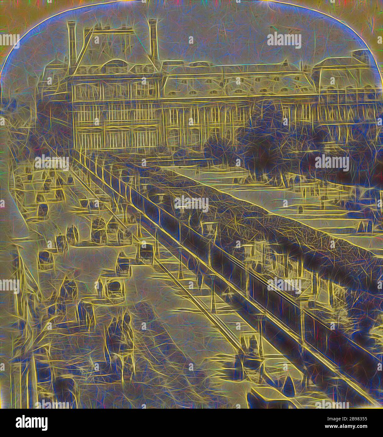 París instantáneamente. Palacio et jardin des Tulleries. Rue de Rivoli., fabricante desconocido, francés, alrededor de 1865, estampado de plata de albúmina, Reimaginado por Gibon, diseño de cálido alegre resplandor de brillo y rayos de luz irradiando. Arte clásico reinventado con un toque moderno. Fotografía inspirada en el futurismo, abrazando la energía dinámica de la tecnología moderna, el movimiento, la velocidad y la revolución de la cultura. Foto de stock