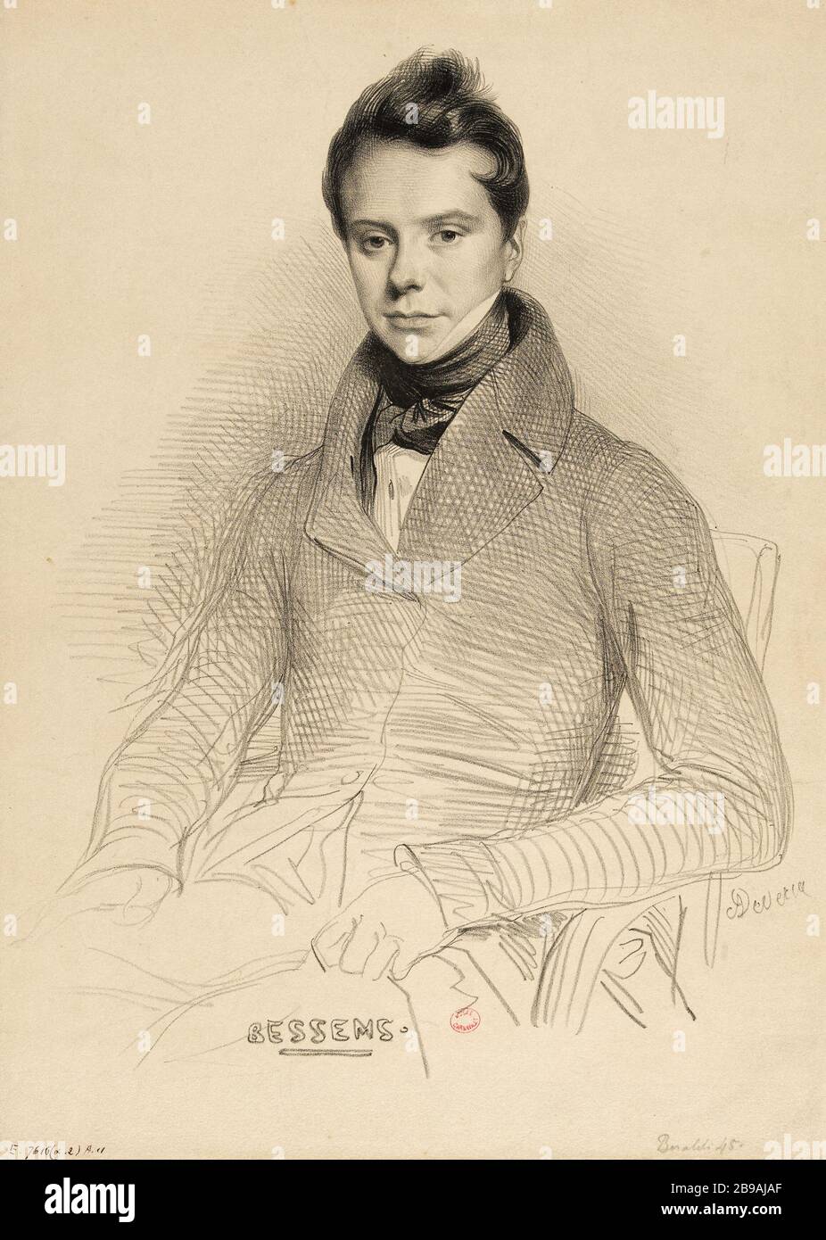 Retrato de Antoine Bessems (1806-1868), violinista y compositor. Achille Devéria (1800-1857). Retrato de Antoine Bessems (1806-1868), violoniste et compositeur. Lithographie, 1832. París, musée Carnavalet. Foto de stock