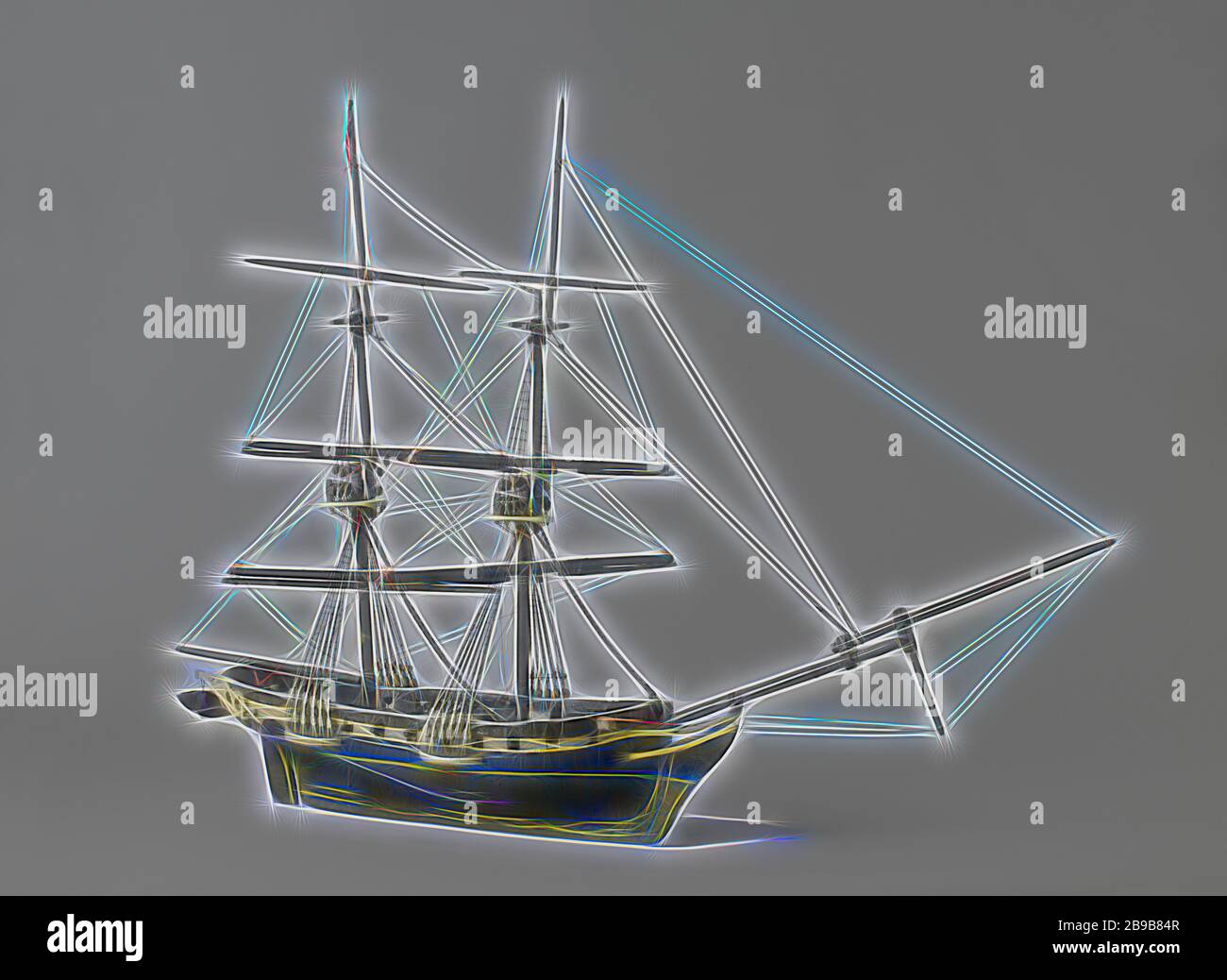 Modelo de barco de juguete, anónimo, países Bajos, c. 1850 - c. 1870,  madera (material vegetal), cuerda, h 87 cm × l 121 cm × w 21 cm h 99 cm ×