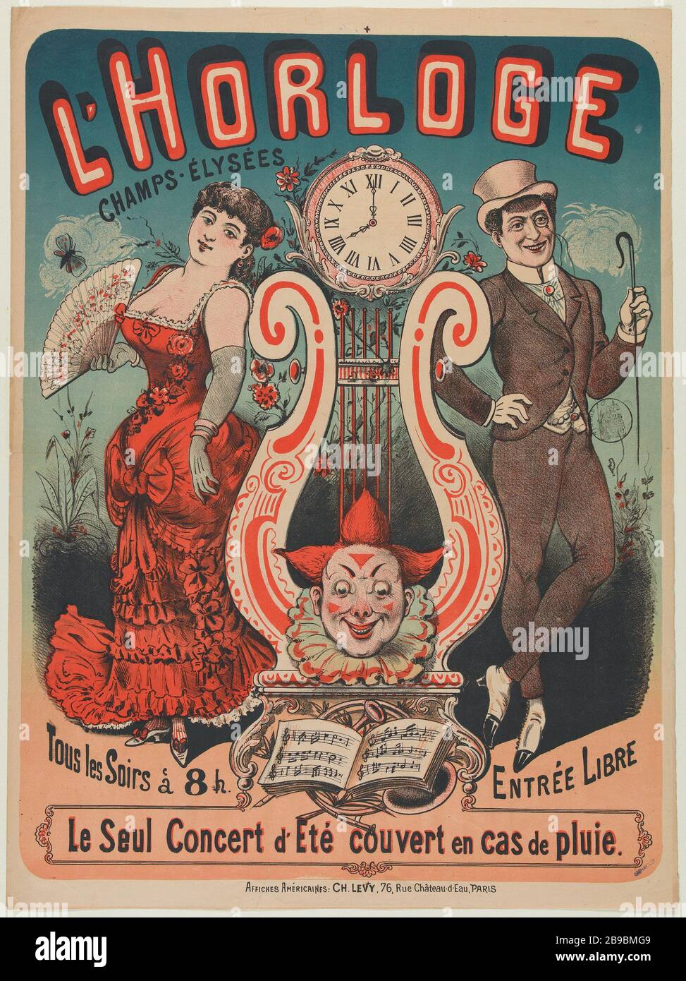 RELOJ, CADA NOCHE ANONYME. 'Horloge, Tous les soirs'. Lithographie, 1880-1900. París, musée Carnavalet. Foto de stock