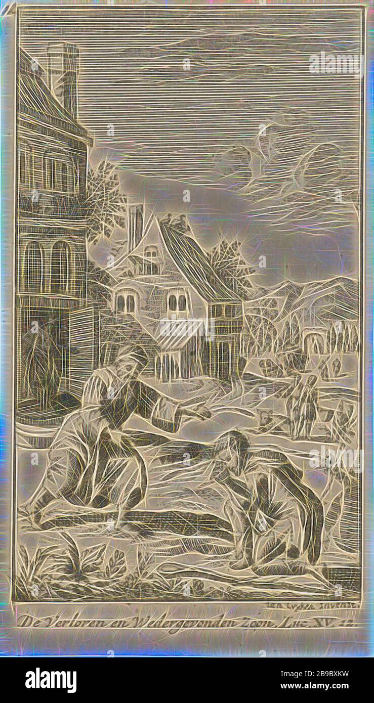 Regreso del hijo perdido el Hijo perdido y encontrado veinticuatro escenas  del Nuevo Testamento (título de la serie), la parábola del hijo pródigo  (Lucas 15: 11-32), anónimo, 1720, papel, grabado, h 125