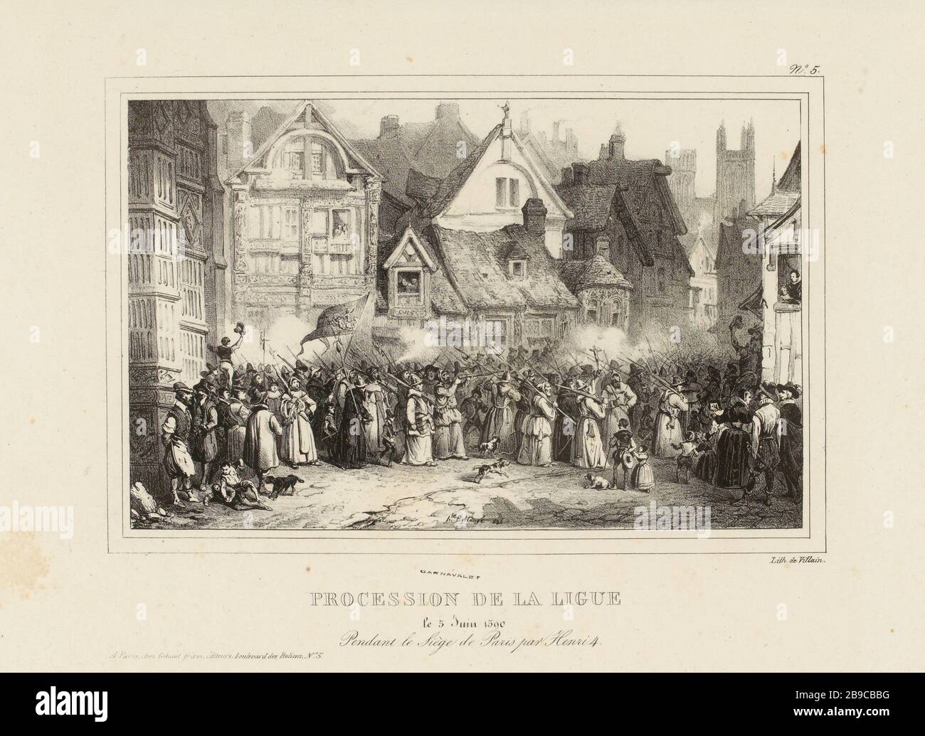 Procesión de la Liga / 5 de junio de 1590 / durante el asedio de París por Enrique 4 / # 5 (como se enumeran) | Noveno álbum 1829 (IFF 54) (bajo todos) Foto de stock