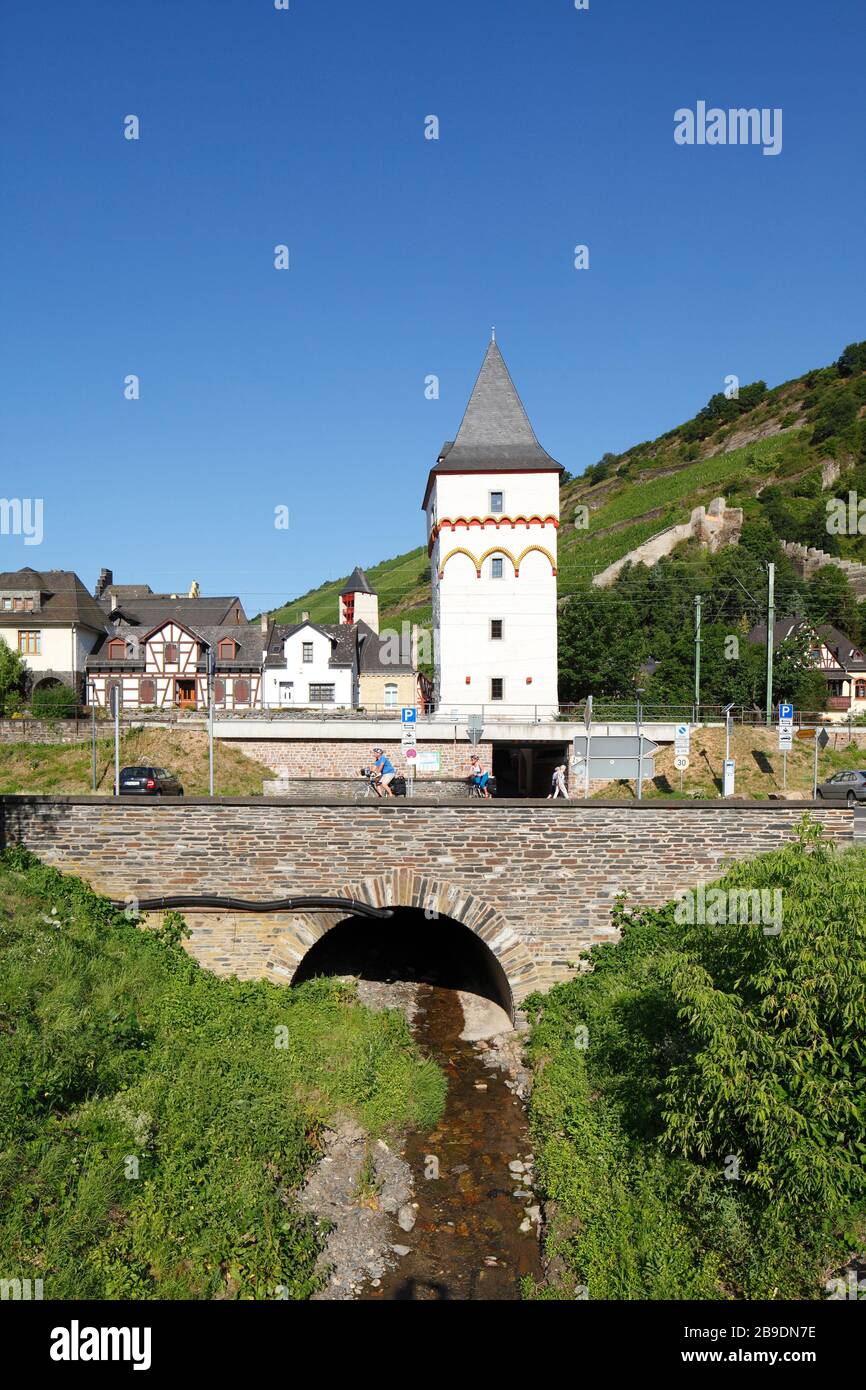 Torre de la Moneda, Bacharach am Rhein, Patrimonio de la Humanidad de la Unesco Alto Valle del Rin Medio, Renania-Palatinado, Alemania, Europa Foto de stock