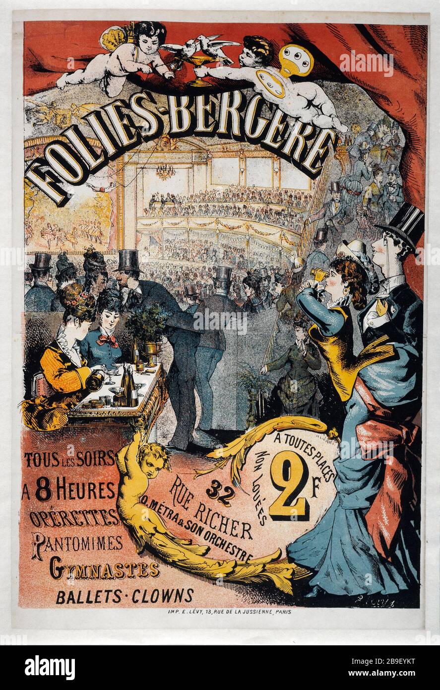 Folies-Bergere, todas LAS NOCHES Charles Lévy. Folies-Bergère, Tous les Soirs. Affiche. Lithographie couleur. París, musée Carnavalet. Foto de stock