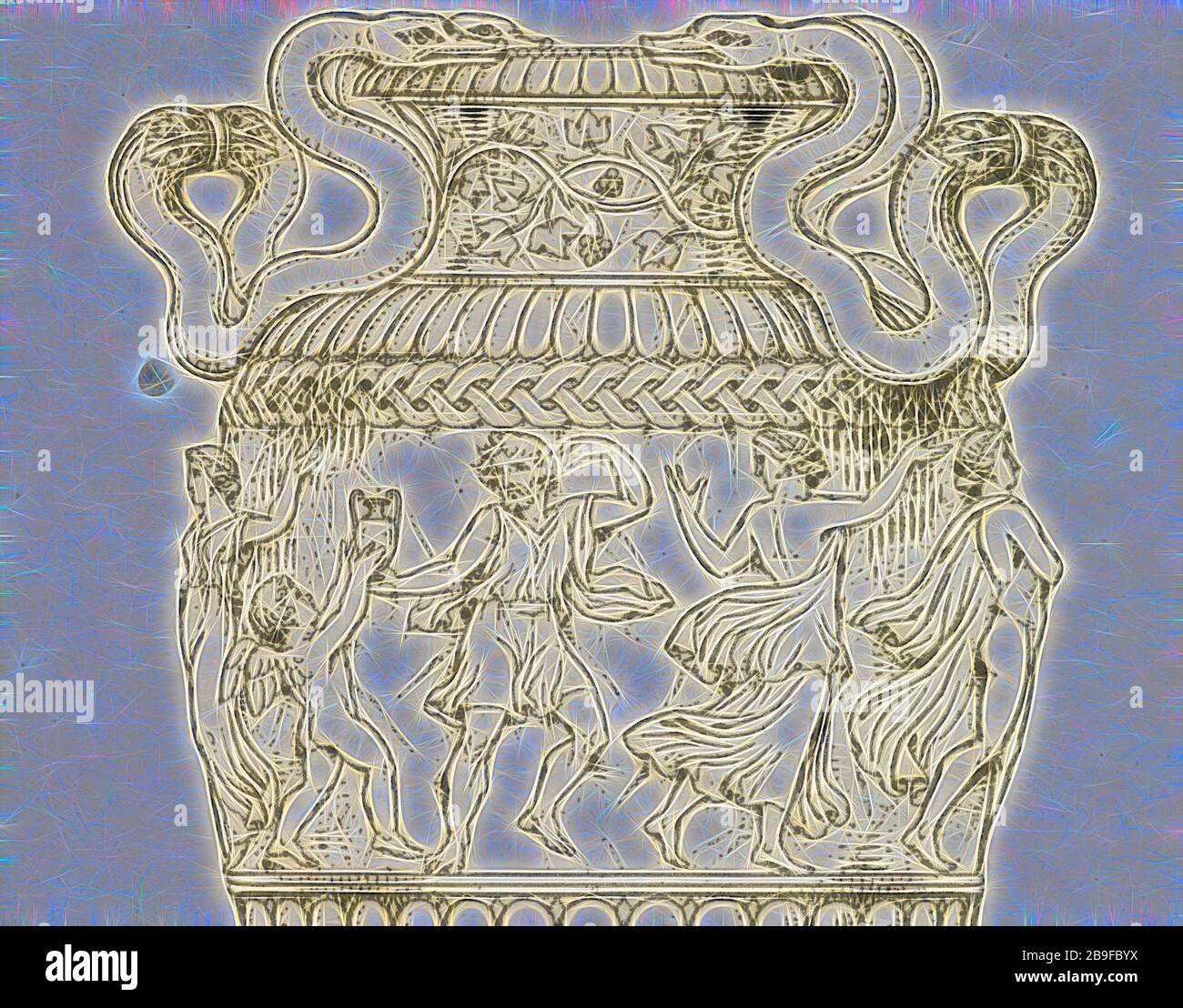 Placa 39. De un florero en una Colección privada en Roma, una colección de jarrones antiguos, altares, pateras, trípodes, candelabra, sarcófagos, andc. De varios museos y colecciones, Baber, Henry Hervey, 1775-1869, Moses, Henry, 1782?-1870, Grabado, 1811-1814, placa 39, vista detallada. Esta no es una vista general de la placa 39, Reimaged by Gibon, diseño de cálido y alegre brillo de la luminosidad y la radiación de los rayos de luz. Arte clásico reinventado con un toque moderno. Fotografía inspirada en el futurismo, abrazando la energía dinámica de la tecnología moderna, el movimiento, la velocidad y la revolución de la cultura. Foto de stock
