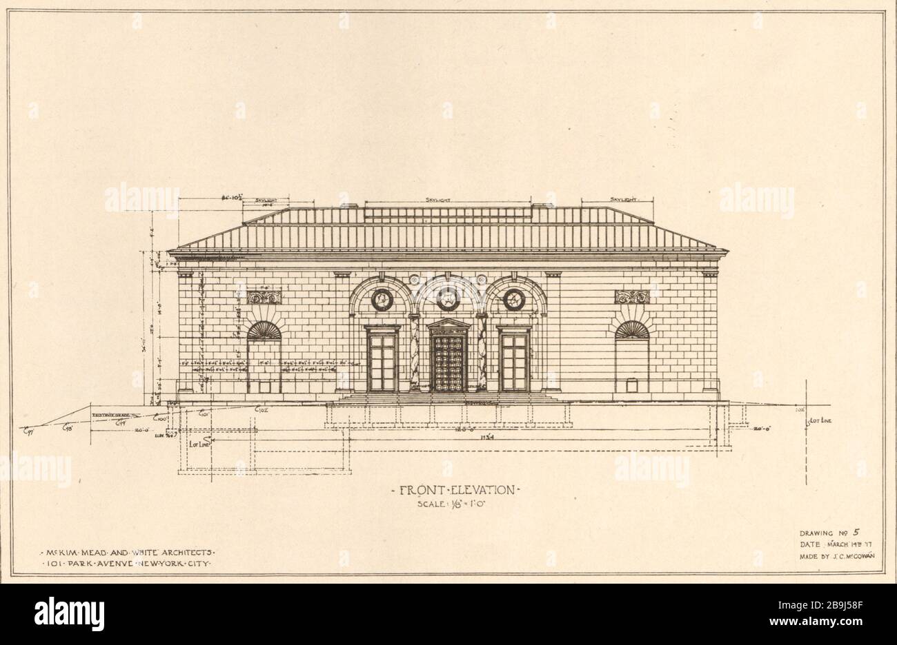 Butler Art Institute, Youngstown, Ohio. Alzado frontal. McKim, Mead & White, Arquitectos (1919) Foto de stock