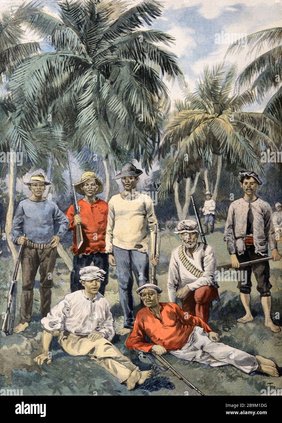 Ilustración vintage de insurgentes cubanos o rebeldes durante la Guerra Hispano-Americana 1898 Foto de stock