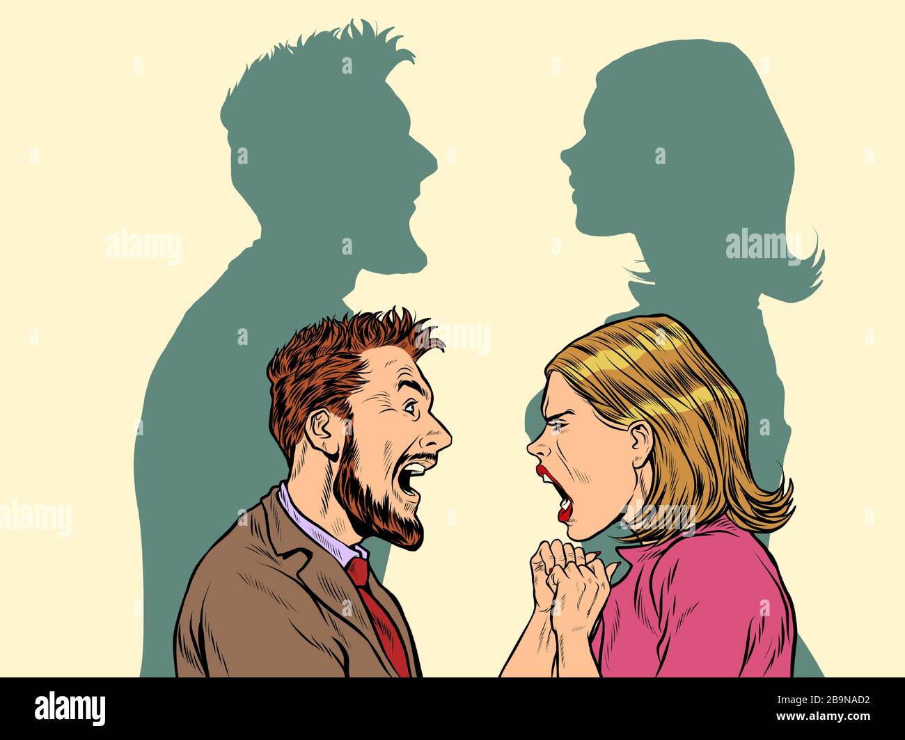 El concepto de conflicto entre hombres y mujeres. Ilustración del Vector