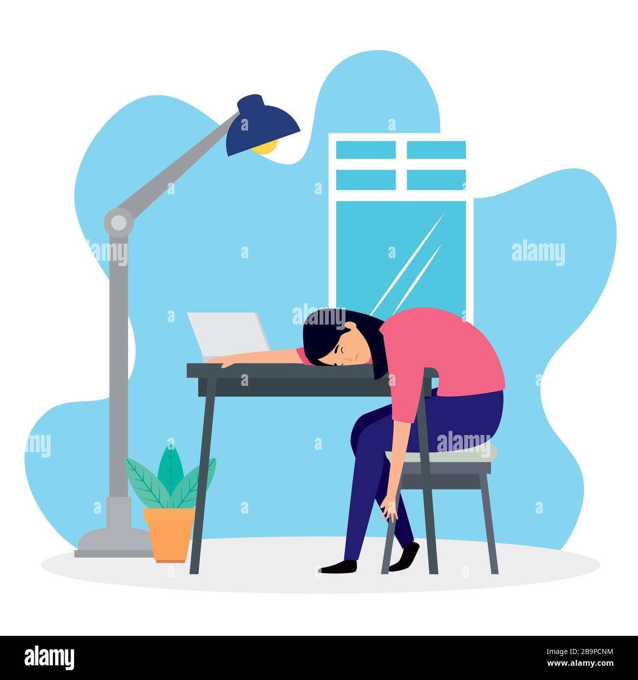 mujer cansada en el lugar de trabajo Imagen Vector de stock - Alamy