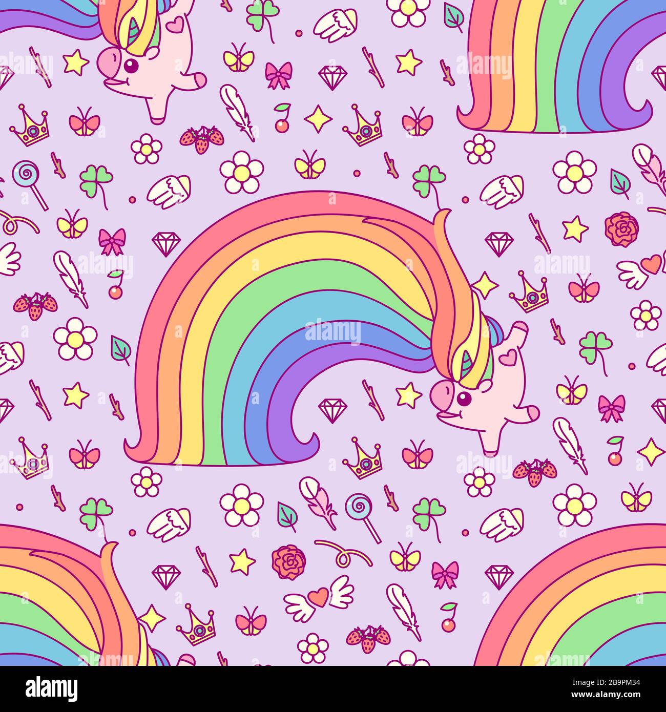 Vector Rainbow Unicorn Patron Perfecto De Arte De Pared