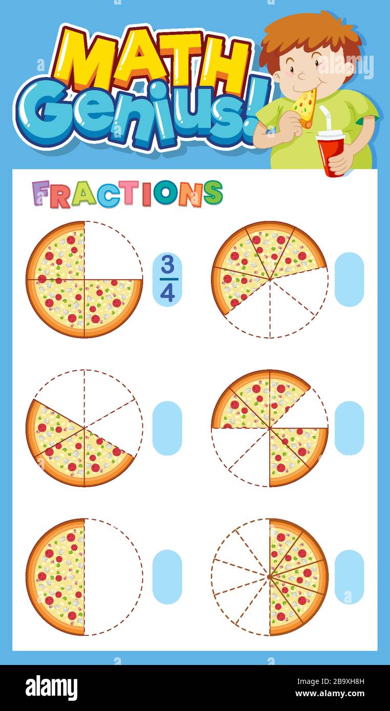 Diseño De Plantilla De Hoja De Cálculo Matemática Para Fracciones Con Ilustración De Pizza 3811