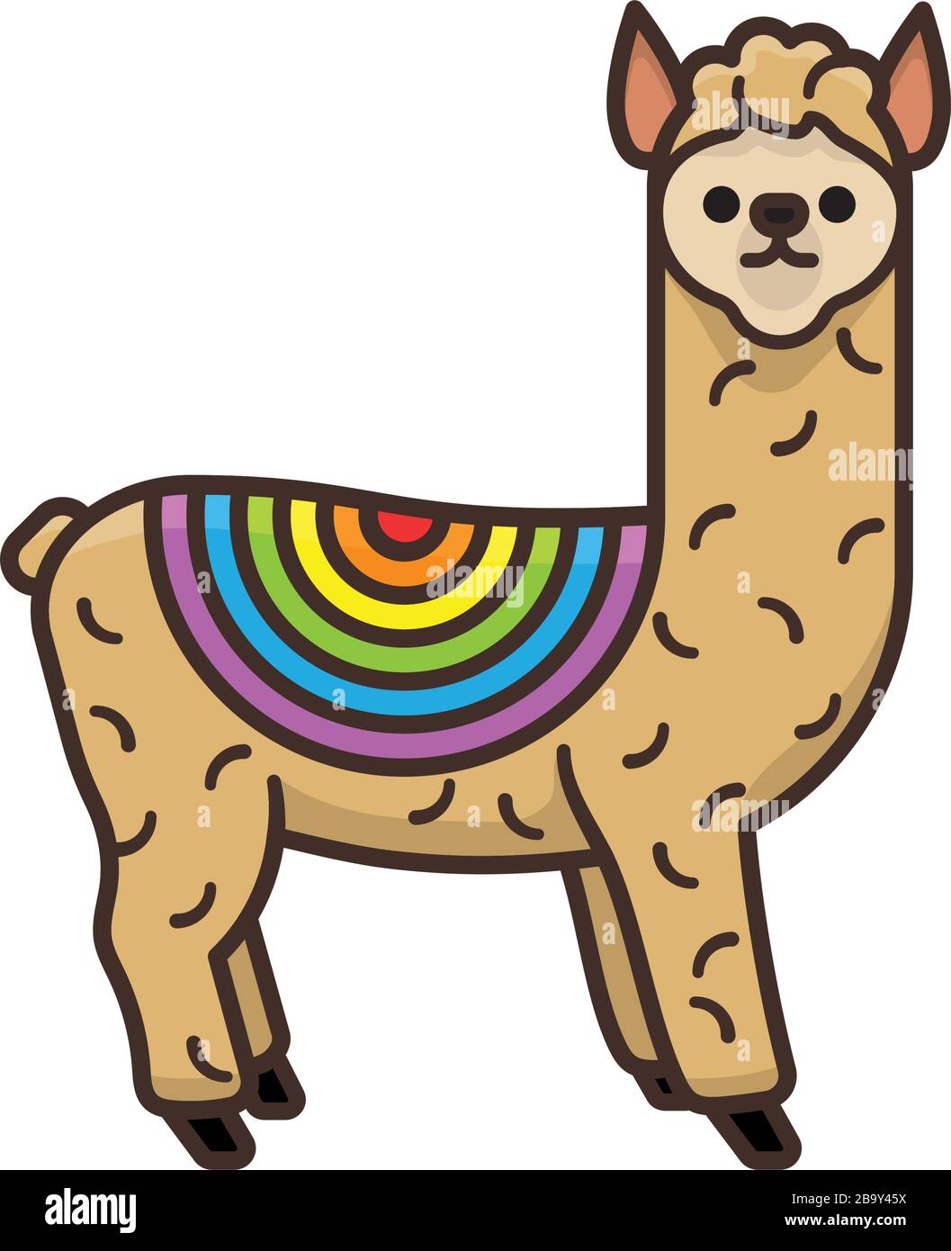 Alpaca con manta de color arco iris ilustración vectorial aislada para encontrar un día de arco iris el 3 de abril. Símbolo de camélido sudamericano. Ilustración del Vector