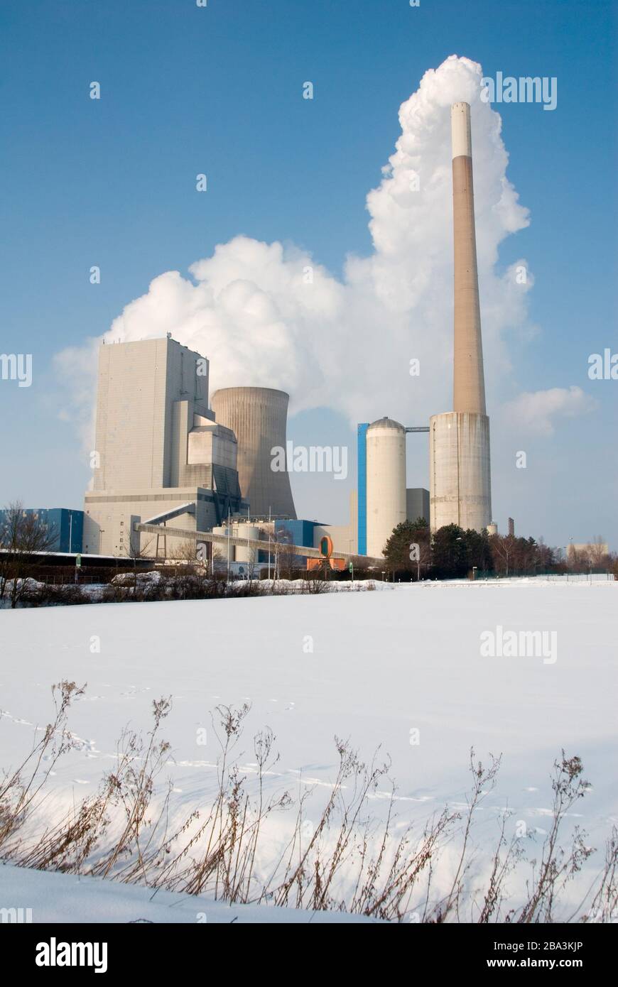Deutschland, Niedersachsen, Kreis Peine, Mehrum, Kraftwerk Mehrum, Kohlekraftwerk, Steinkohlekraftwerk, Winter Foto de stock