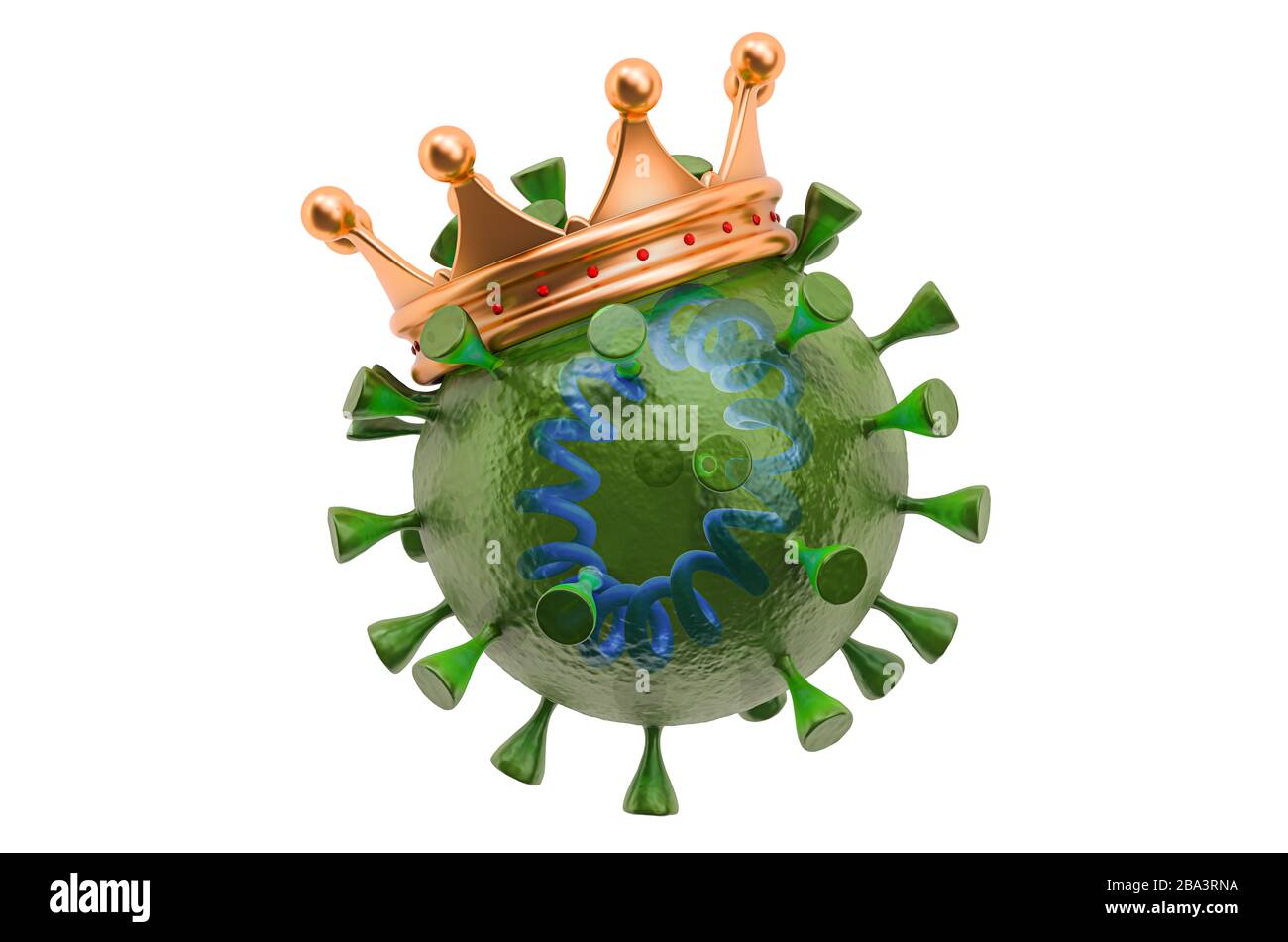 Coronavirus con corona dorada, renderización 3D Foto de stock