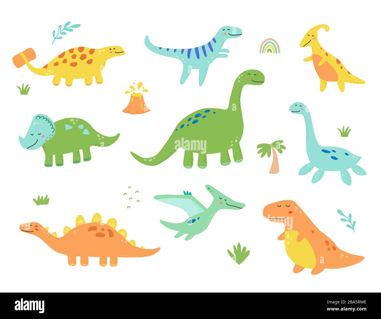 El diseño enlazar Malabares Coqueto conjunto de dinosaurio para niños, diseño de bebé clipart. dino  colorido de estilo dibujado a mano. Ilustración vectorial de dinosaurios  aislados sobre el fondo Imagen Vector de stock - Alamy