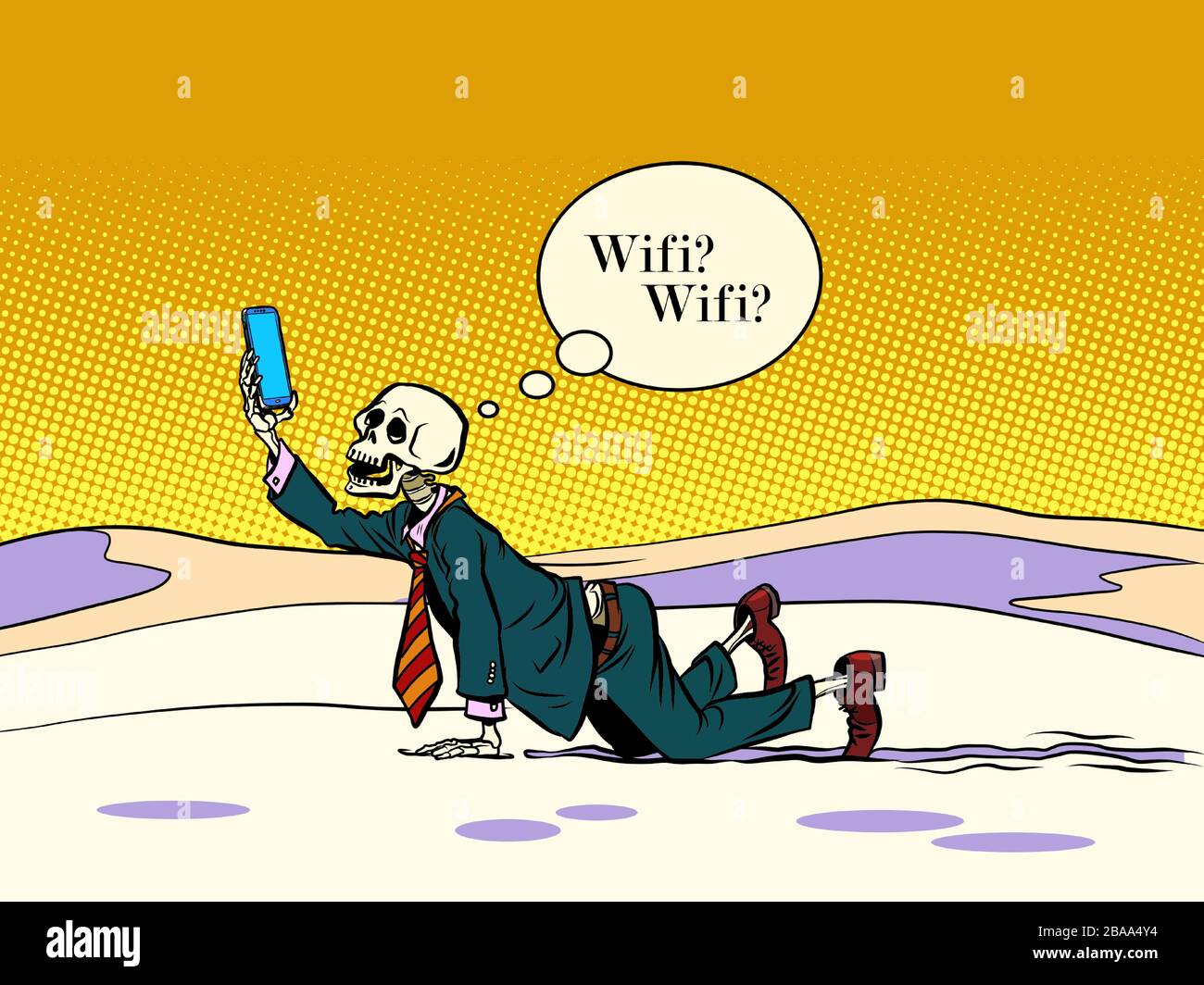 Hombre de negocios esqueleto en busca de Wi Fi Ilustración del Vector