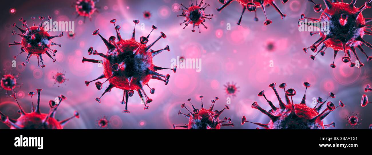 Covid-19-Coronavirus en fondo gris - concepto de Virología Presentación 3d Foto de stock