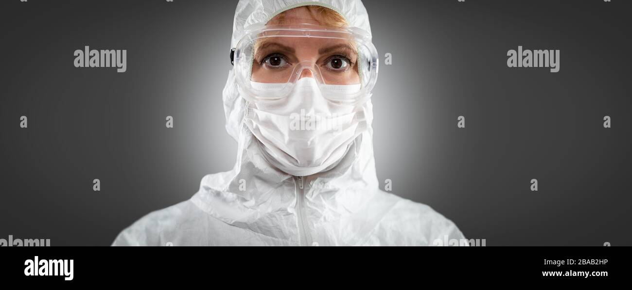 Banner de médico o enfermera en máscara facial médica y equipo de protección. Foto de stock
