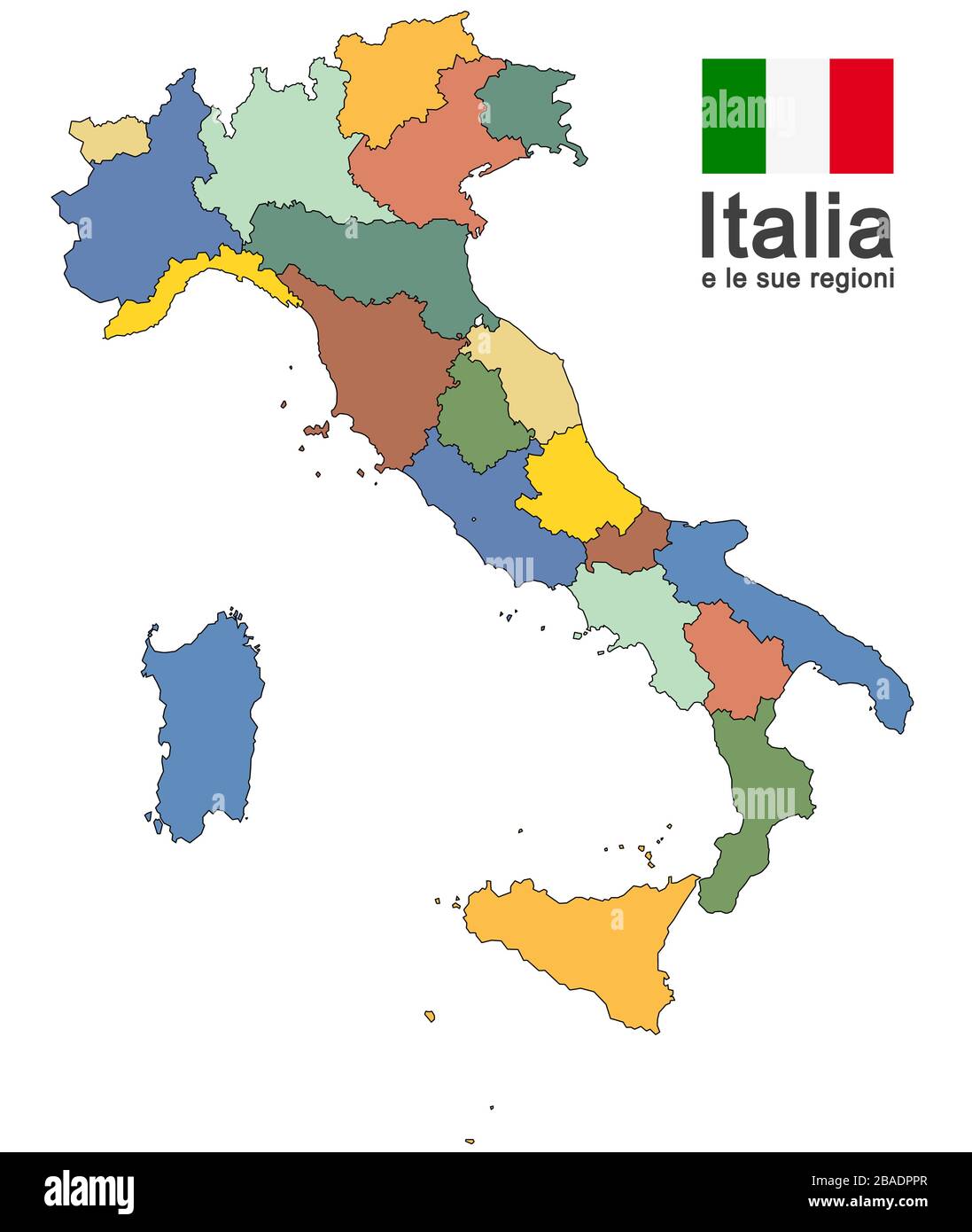 Siluetas del país europeo Italia y las regiones Ilustración del Vector