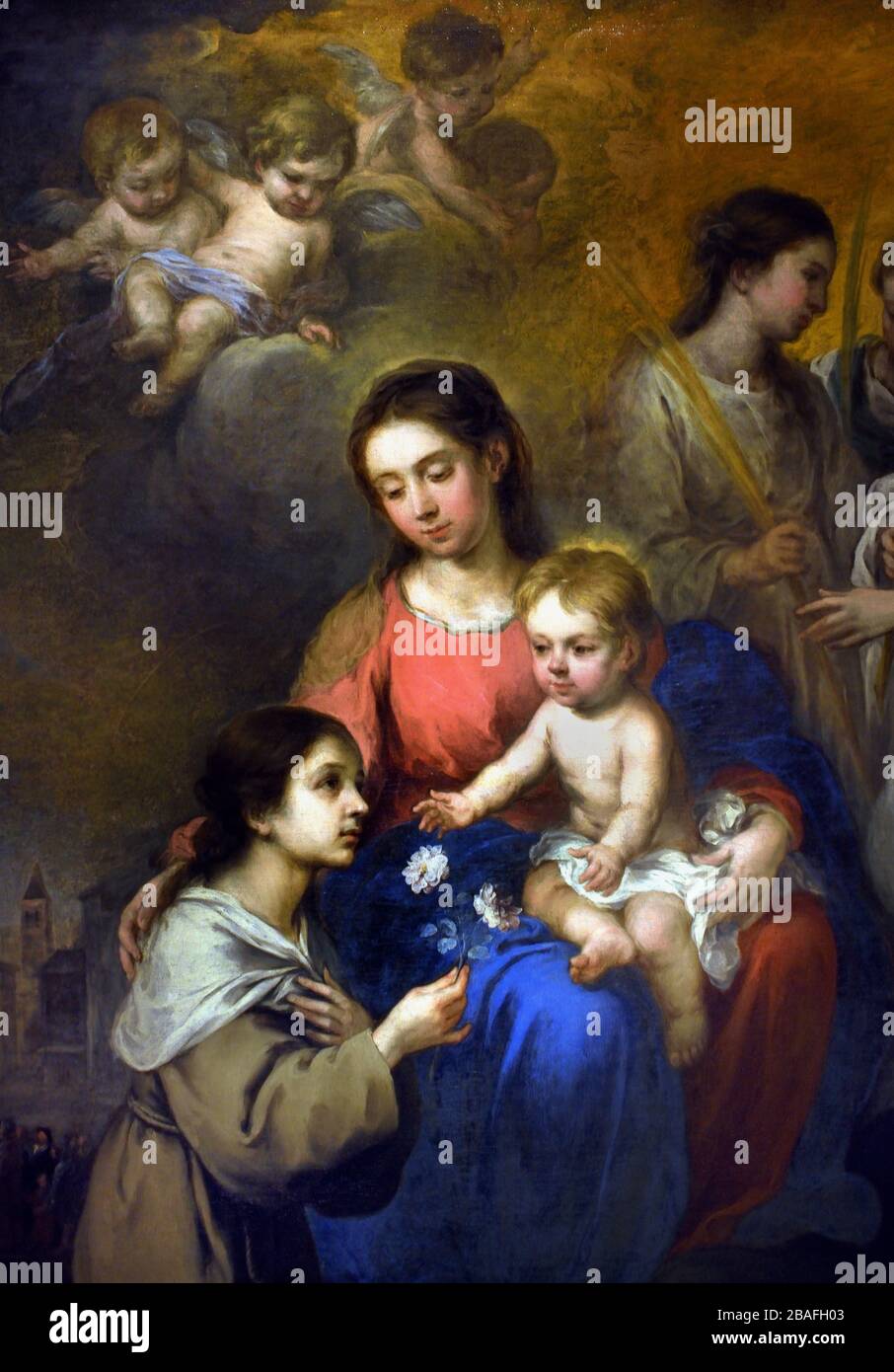 La Virgen con el Niño con Santa Rosa de Viterbo 1670 por Bartolomé Esteban Murillo 1617-1782 España pintor barroco español. Foto de stock