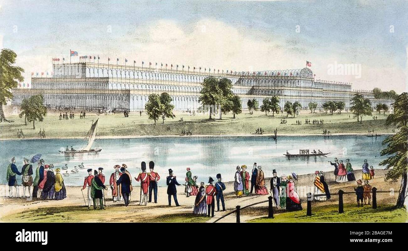 GRAN EXPOSICIÓN DE 1851. El Crystal Palace se veía a través de Serpentine. Foto de stock