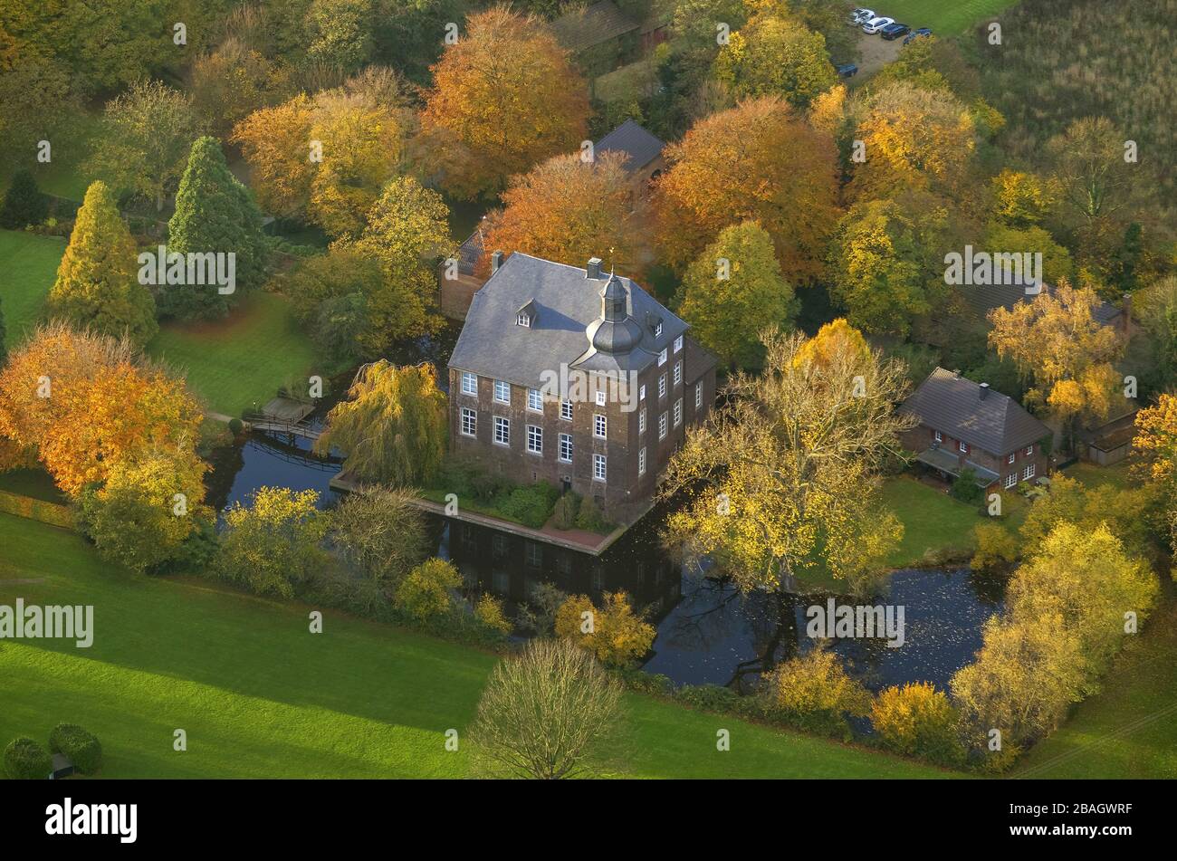 , castillo Wohnung, 13.11.2013, vista aérea, Alemania, Renania del Norte-Westfalia, Ruhr Area, Voerde Foto de stock