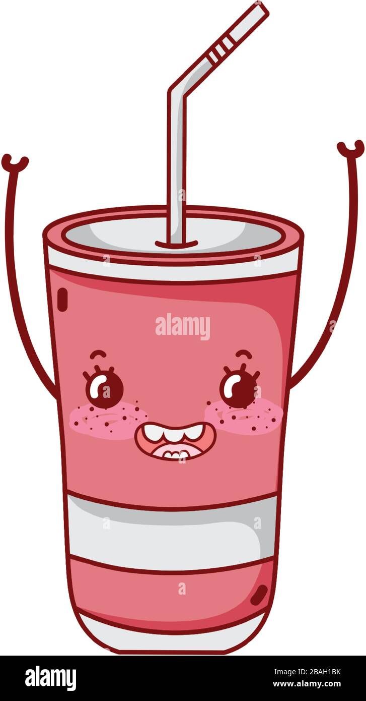 taza de papel desechable con paja comida rápida lindo kawaii dibujos  animados aislado icono ilustración vectorial Imagen Vector de stock - Alamy
