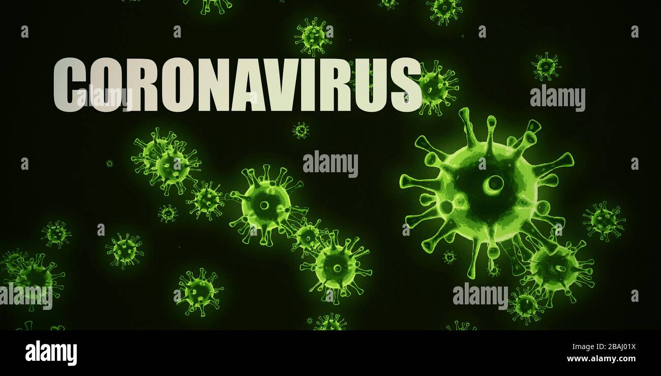El concepto de enfermedad infecciosa del coronavirus en negro y verde Foto de stock