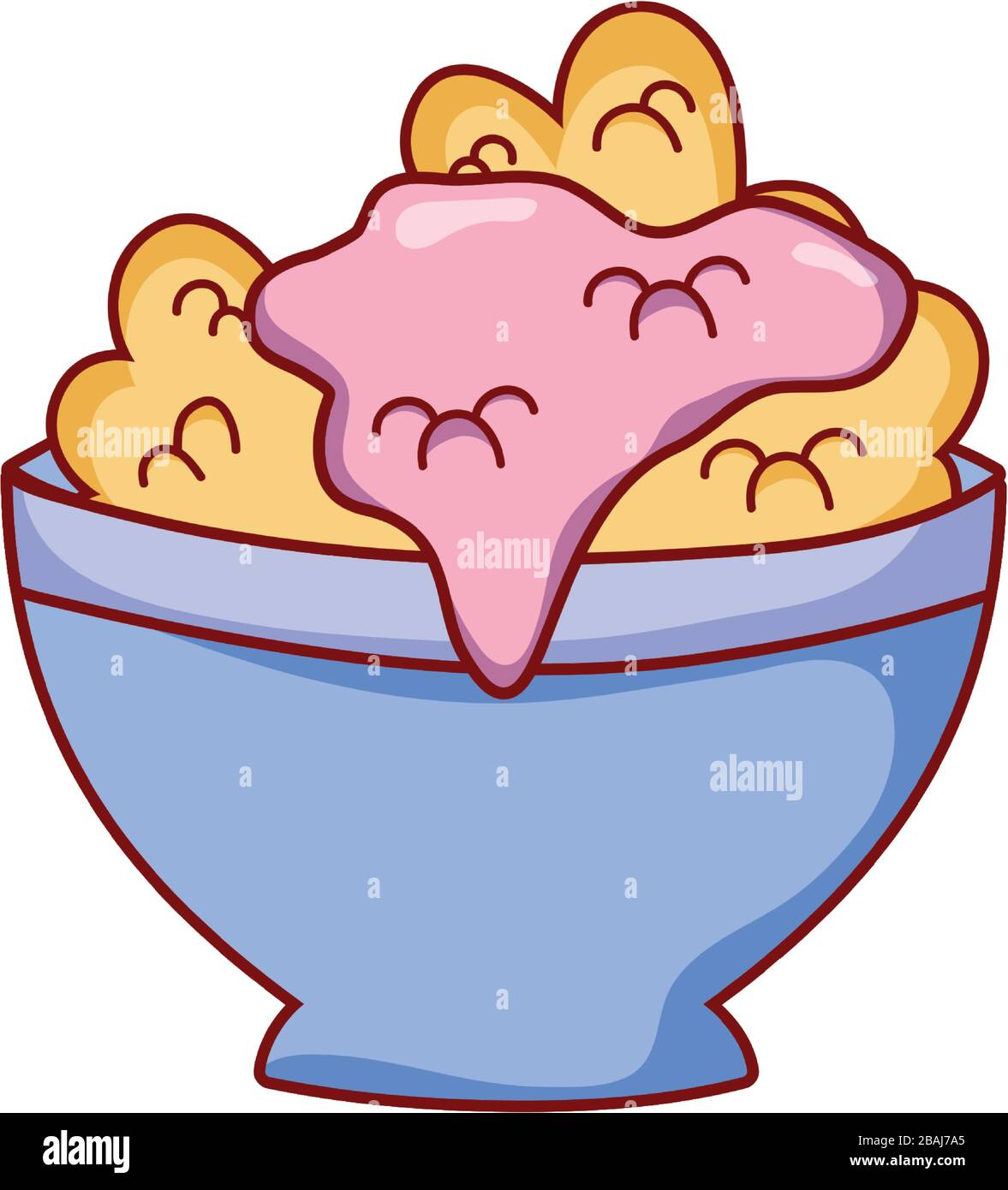 desayuno comida cereales con yogur en el bol dibujo animado icono aislado  ilustración vectorial Imagen Vector de stock - Alamy