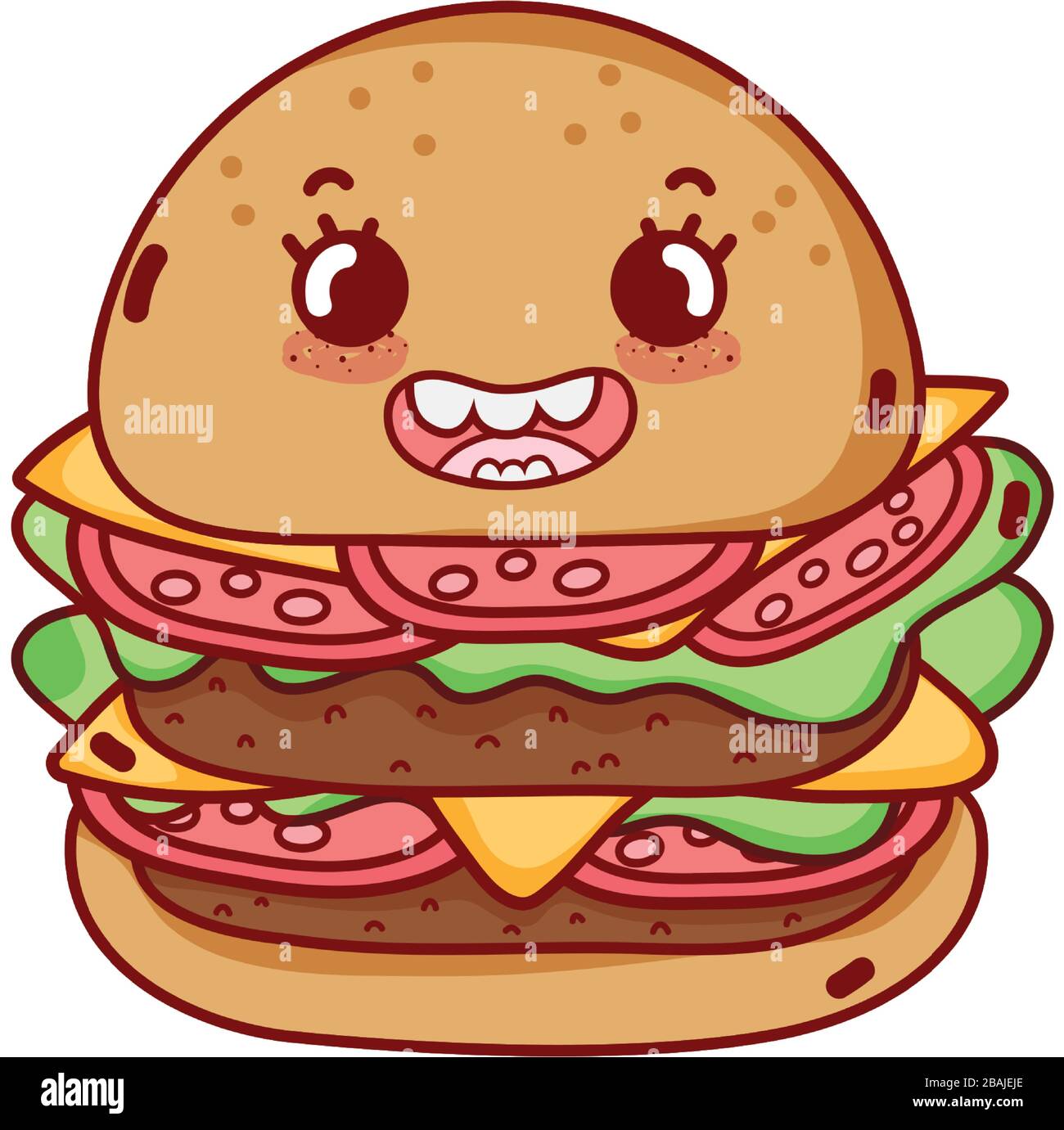 burger comida rápida lindo kawaii dibujos animados aislado icono vector  ilustración Imagen Vector de stock - Alamy