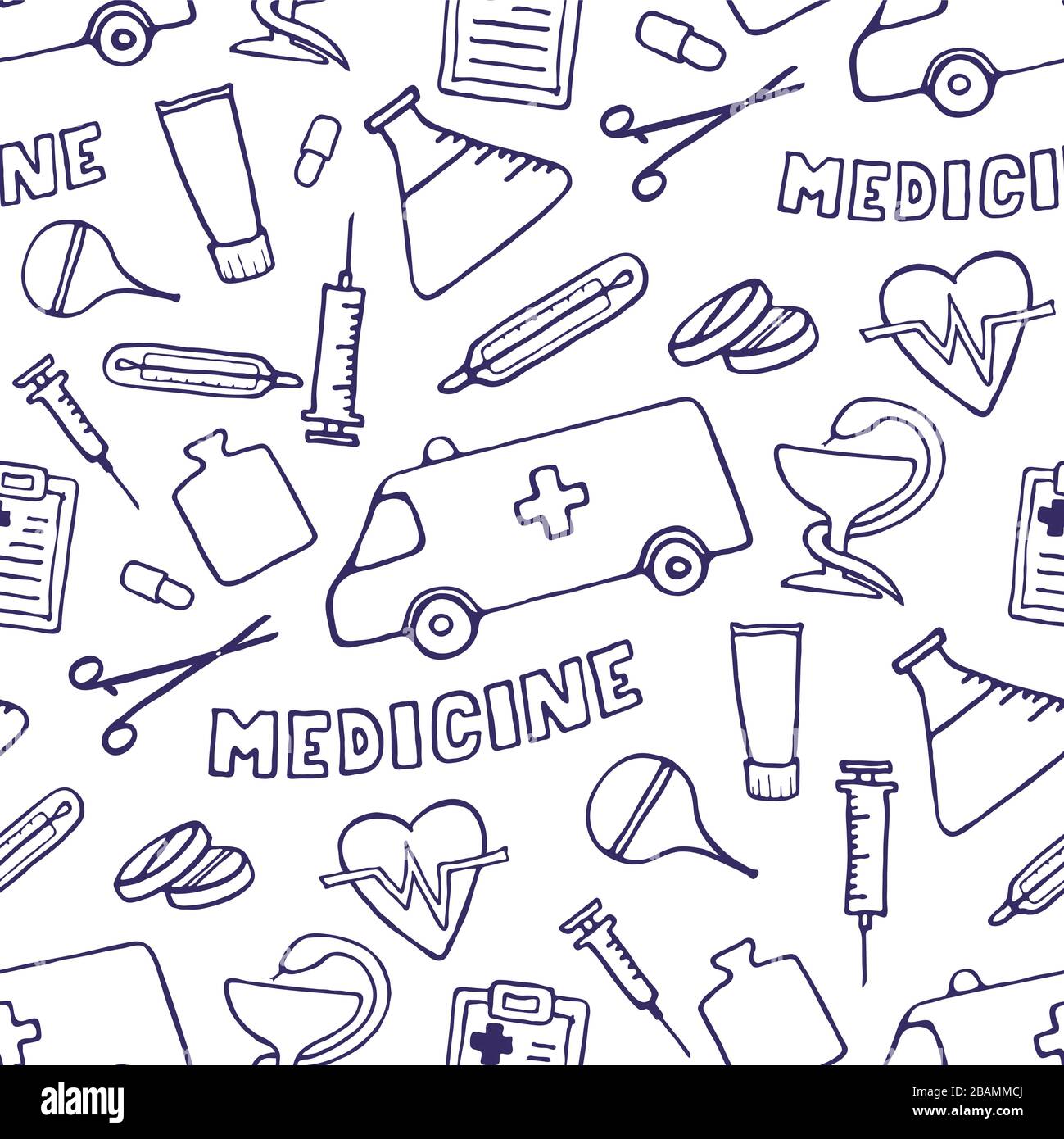 Medicina doodle patrón perfecta para su diseño. Dibujado a mano el cuidado  de la salud, farmacia, medicina de fondo de dibujos animados. Ilustraciones  vectoriales EPS 10 Imagen Vector de stock - Alamy