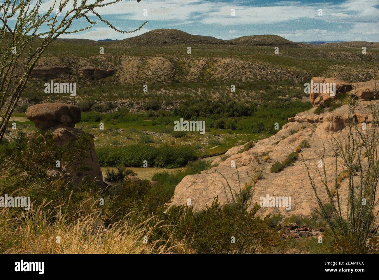 Vista desde River Road, Big Bend Ranch State Park, cerca de Presidio, Texas Foto de stock