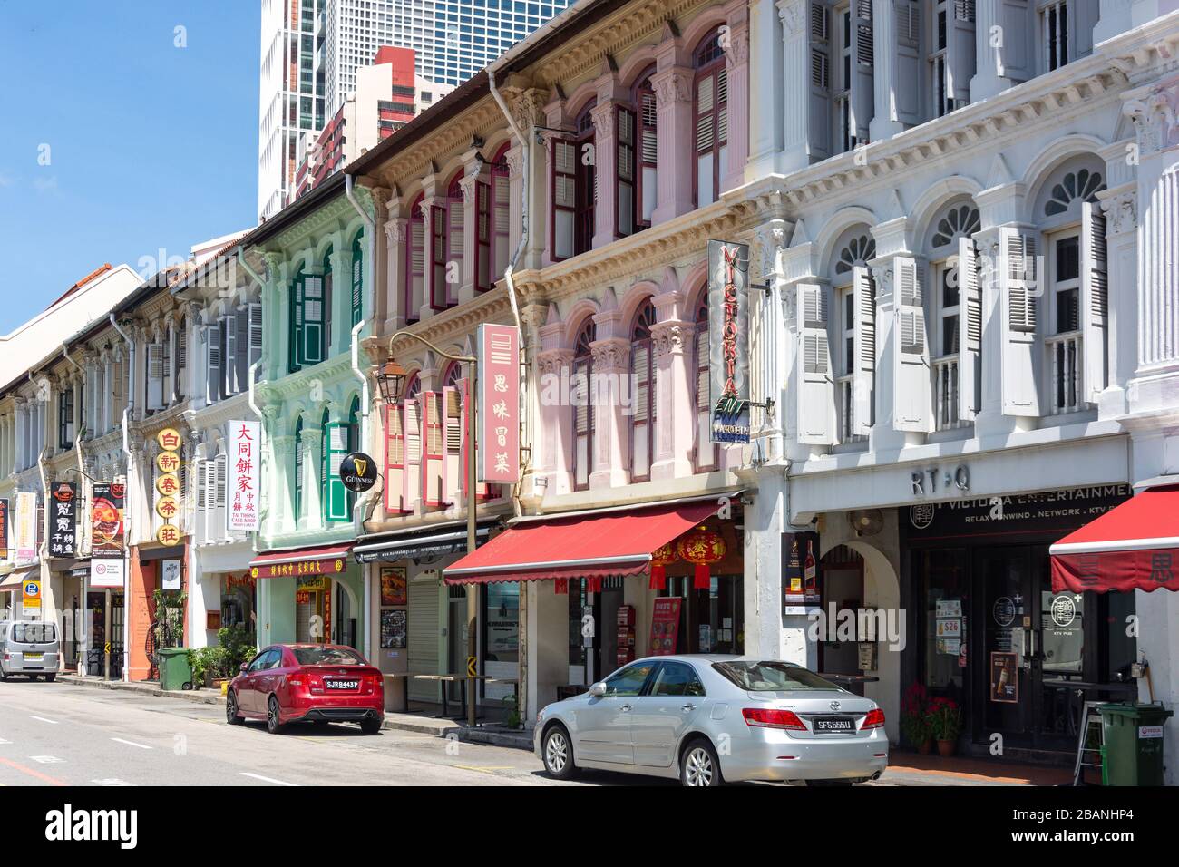 Tiendas coloniales, Mosque Street, Chinatown, Zona Central, República de Singapur Foto de stock