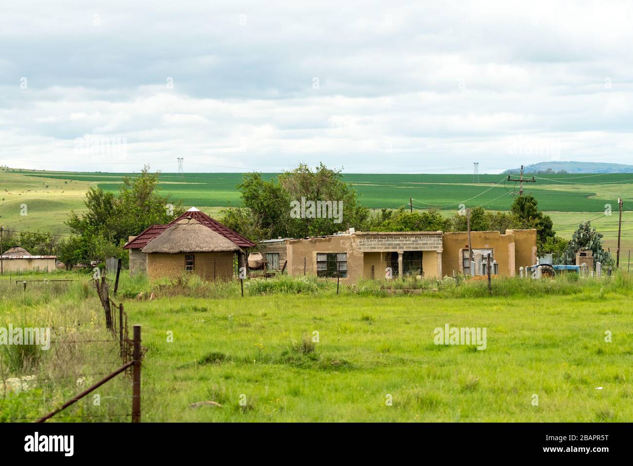Granja africana en una granja en el campo rural en Kwazulu Natal, Sudáfrica mostrando dificultades y pobreza en África Foto de stock