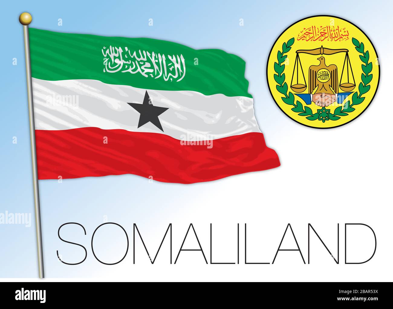 Bandera Nacional Oficial De Somalilandia Y Escudo De Armas País Africano Ilustración Vectorial 